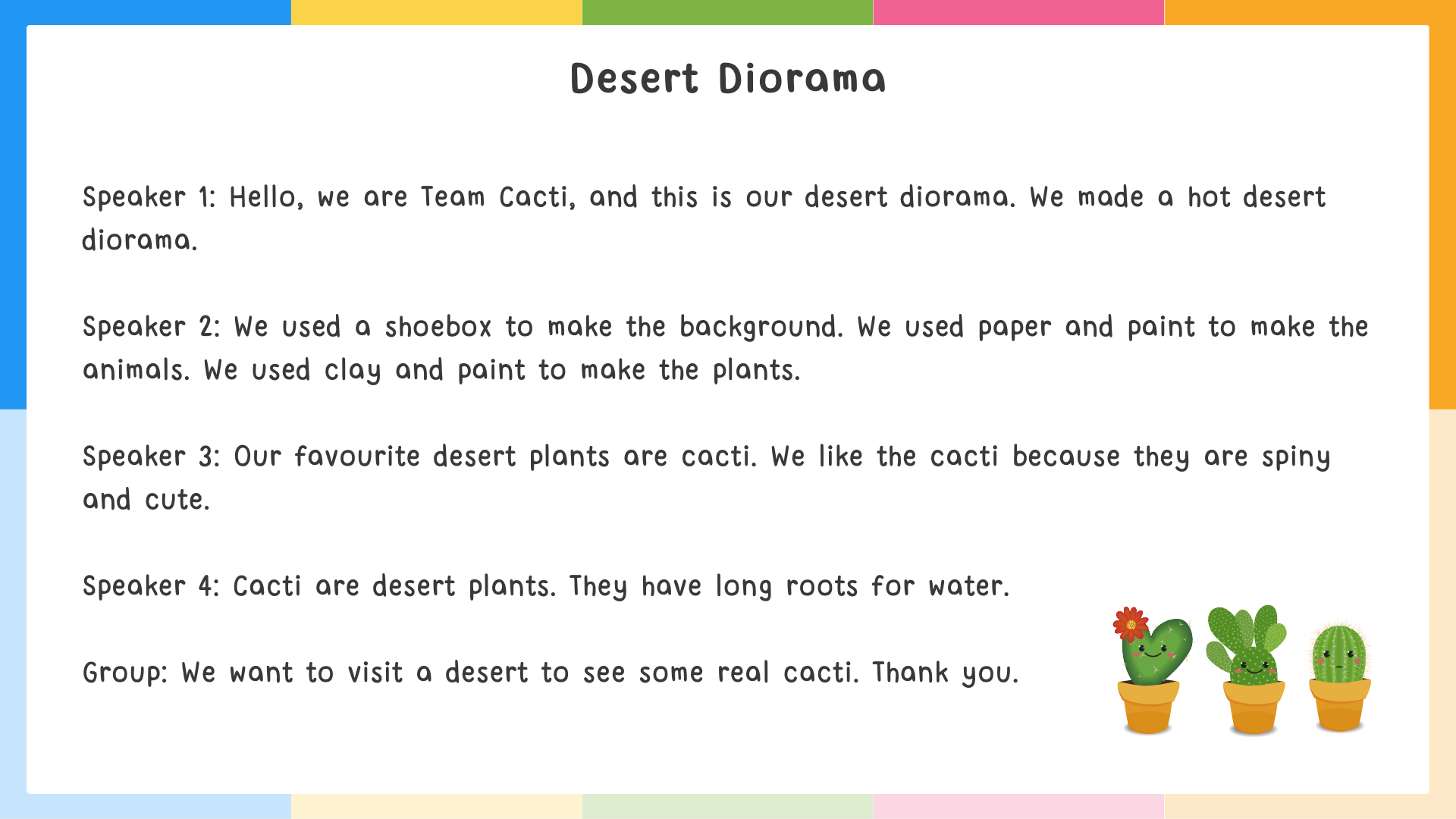 Kids' Presentation Example - Desert Diorama presentation script