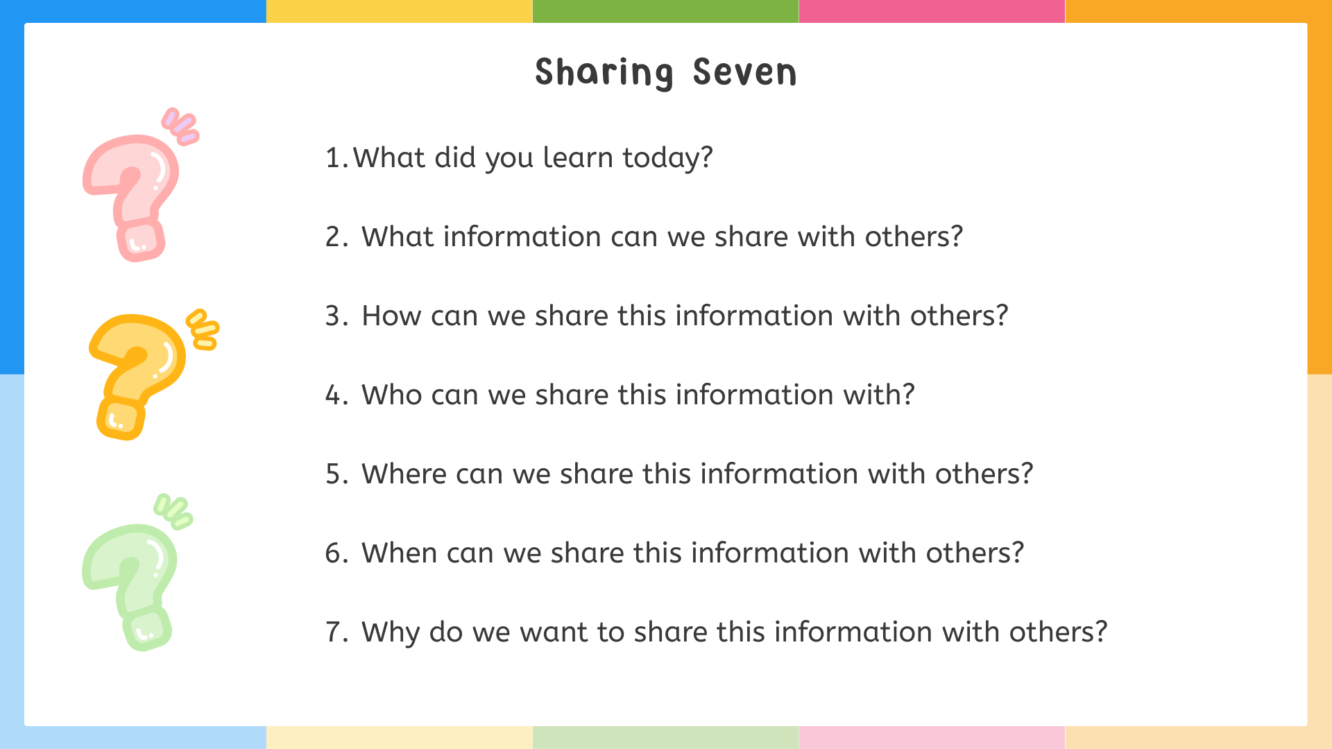 Sharing Seven questions